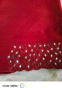 Elegant Red Saree with Mirror Work