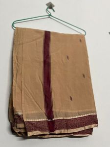 Elegant Beige Saree with Maroon Border