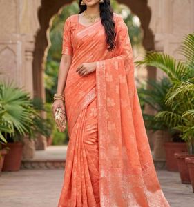 Elegant Peach Floral Saree