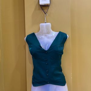 Elegant Teal V-Neck Button-Up Top