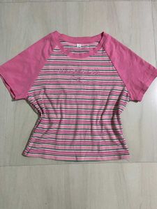 Cute Pink Striped Cropped Top