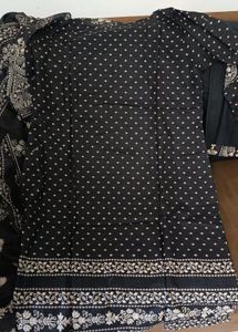 Elegant Black &amp; White Printed Kurta Set with Dupat