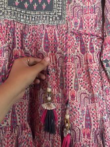Embroidered Tiered Cotton Kurta