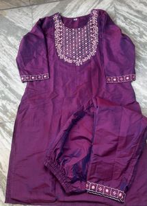 Purple Silk Kurta Set with Embroidery