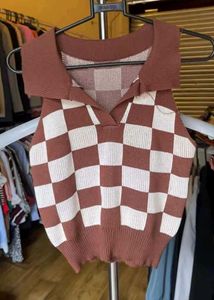 Checkerboard Knit Vest Top