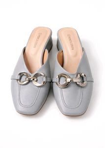 Chic Grey Mules with Silver Buckle Accent