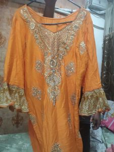 Embroidered Orange Kurta