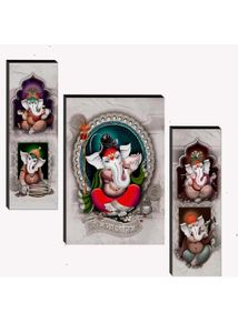 Lord Ganesha Set Of 3 Canvas Wall Painting Pack 2