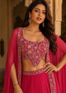 Designer crop top - pleated skirt with shrug Set