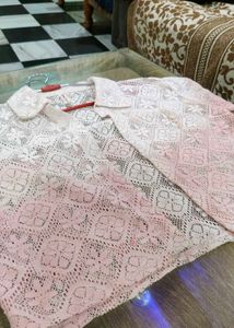 Cute Pink & White Floral Lace Shrug (Size L)✨