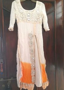 🏷️Elegant Ivory &amp; Orange Kurta Set with flaws