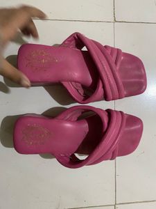 Hot Pink Chunky Heel Slides