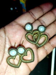 Gold Tone Heart Earrings with Pearls combo 2
