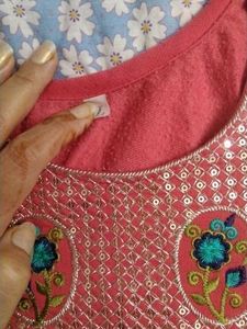 Embroidered Coral Warm Kurta