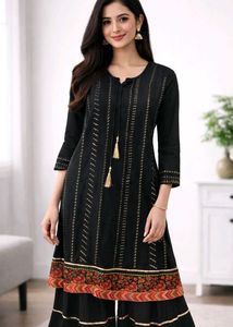 Black Embroidred Party Wear Kurta And Sharara Set