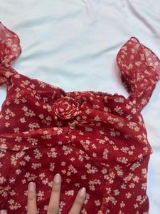 Rusty red Floral Off-Shoulder Maxi Dress