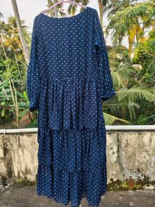 Navy Polka Dot Tiered Dress