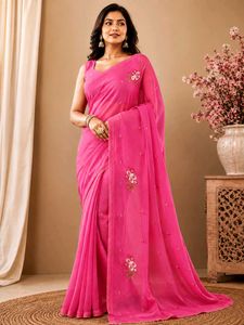 Stunning Rose Pink Embroidered Saree