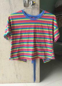 Multicolor Striped Back Tie Crop Top - Size M