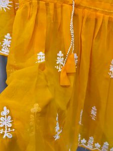 Yellow Embroidered short  Kurti