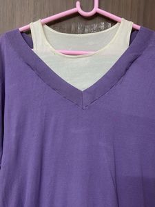 Lavender V-Neck Top with White Underlayer