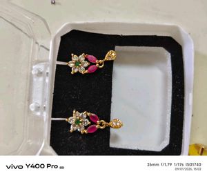 Beautiful Floral Earrings with Red & Green Stones