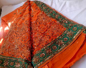 Orange Embellished Saree with Blouse