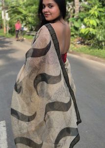 Elegant Cream &amp; Black Saree