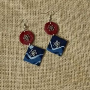 Unique Blue & Red Fabric Earrings