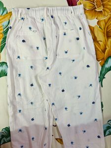 Chic Embroidered White Linen Pants