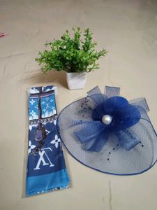 Combo Set Designer Blue Scarf &amp; Hair Accessory