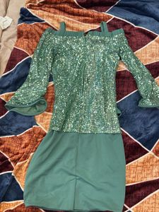 Sparkling Green Off-Shoulder Gown for kids