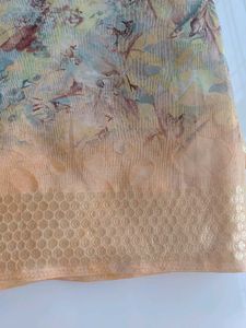 Floral Print yellow cotton brasso Saree