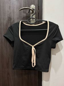 y2k coquette black tie up top
