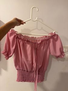 Pink preppy off shoulder top