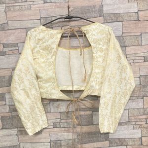 Elegant Cream &amp; Gold Brocade Blouse