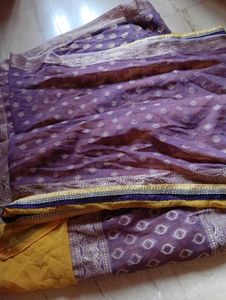 Embroidered Yellow and purplish Saree