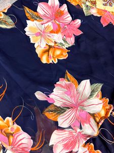 Navy Floral Print Gown with Embellished Belt