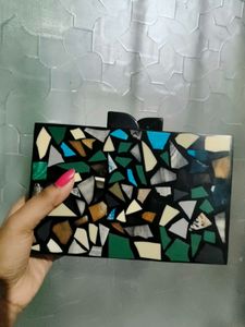 Wooden Mosaic Clutch Bag