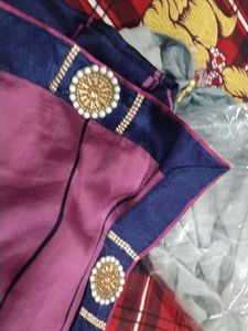 Purple &amp; Blue Checkered Saree ( price drop)