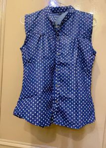 New Blue Polka Dot Sleeveless Shirt