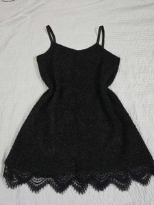 Black Textured Lace Trim Mini Dress bust 36