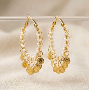 Boho Pearl & Coin Hoop Earrings