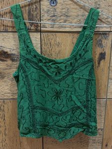Embroidered Green Crop Top