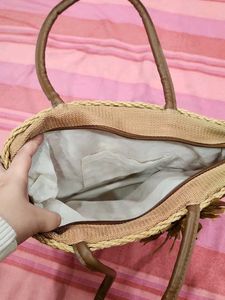 Woven Floral Embellished Tote Bag