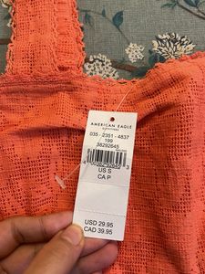 Coral Crochet Square Neck Crop Top