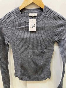 Grey Ribbed Long Sleeve Top