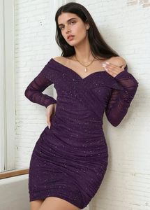 Sparkly Purple Off-Shoulder Bodycon Dress