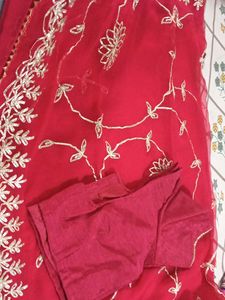 Vibrant Red Embroidered Saree