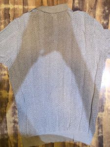 Men's Grey Knit Polo Sweater